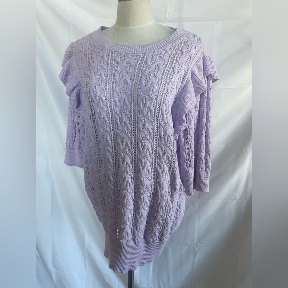 Lavender Cable Knit Sweater with Ruffle Detail size 1X Design365